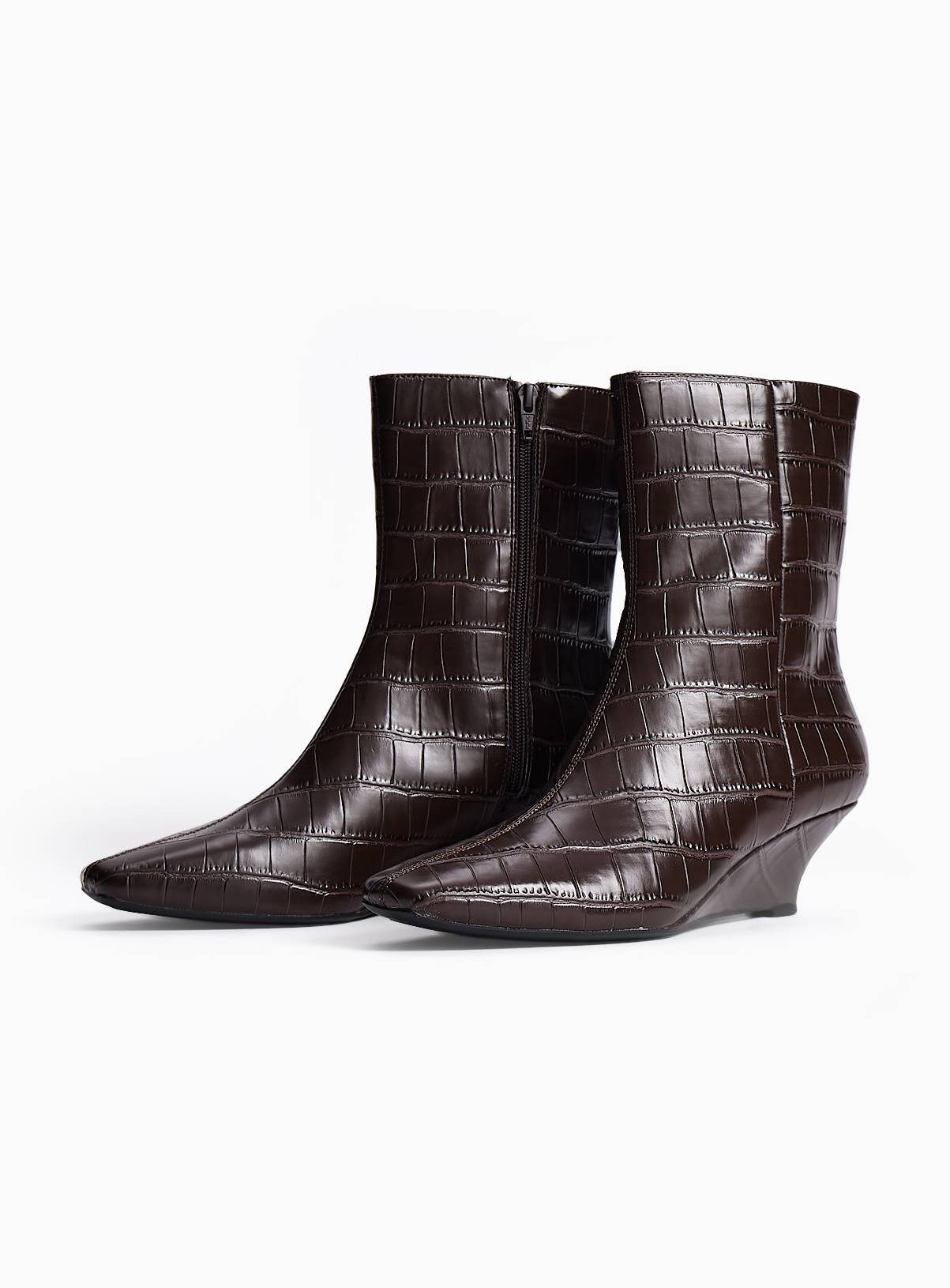 Dark Brown Wedge Ankle Crinkle Boots 4 - Image 2